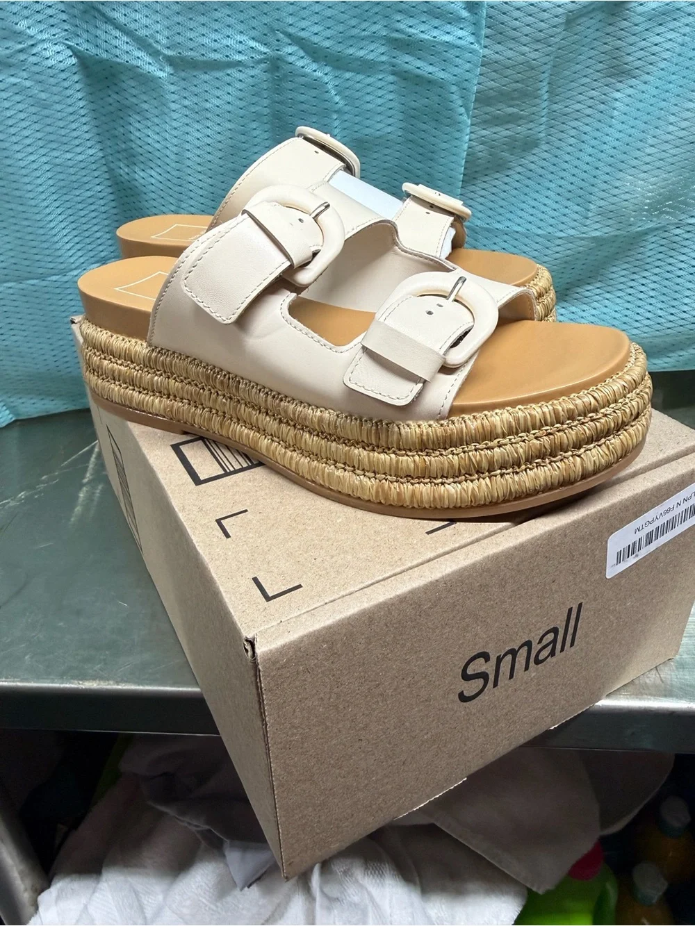 Dolce Vita Cream Double-Buckle Platform Espadrille Slide